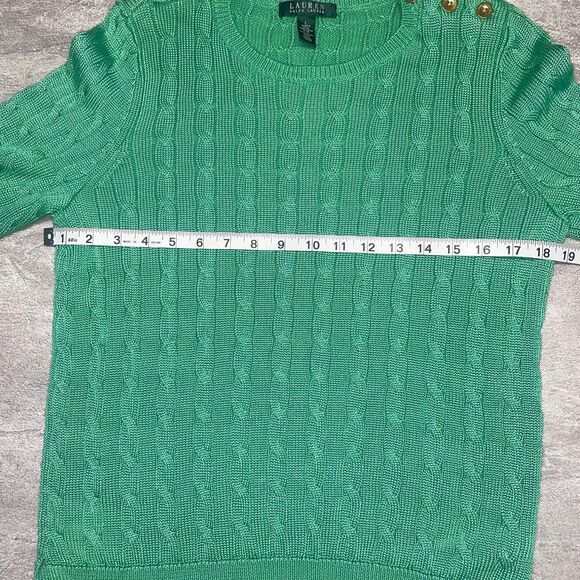 RALPH LAUREN SZ L Kelly Green Cotton Viscose Cable Knit 3 Button Preppy Classic - Picture 2 of 8